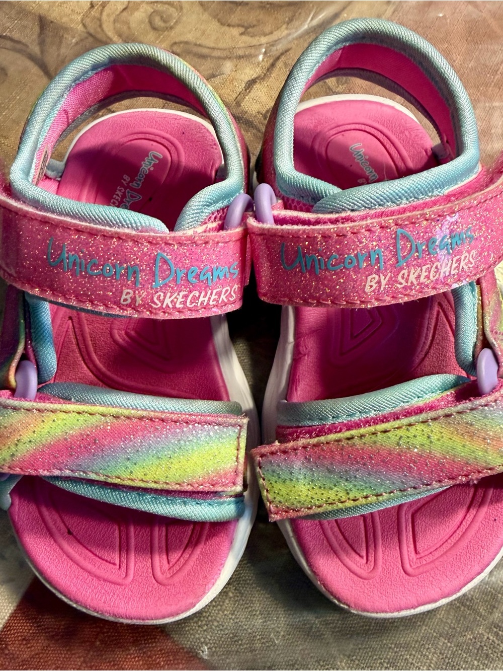 Skechers Unicorn Dreams Kids Pink Rainbow Light-Up Sandals